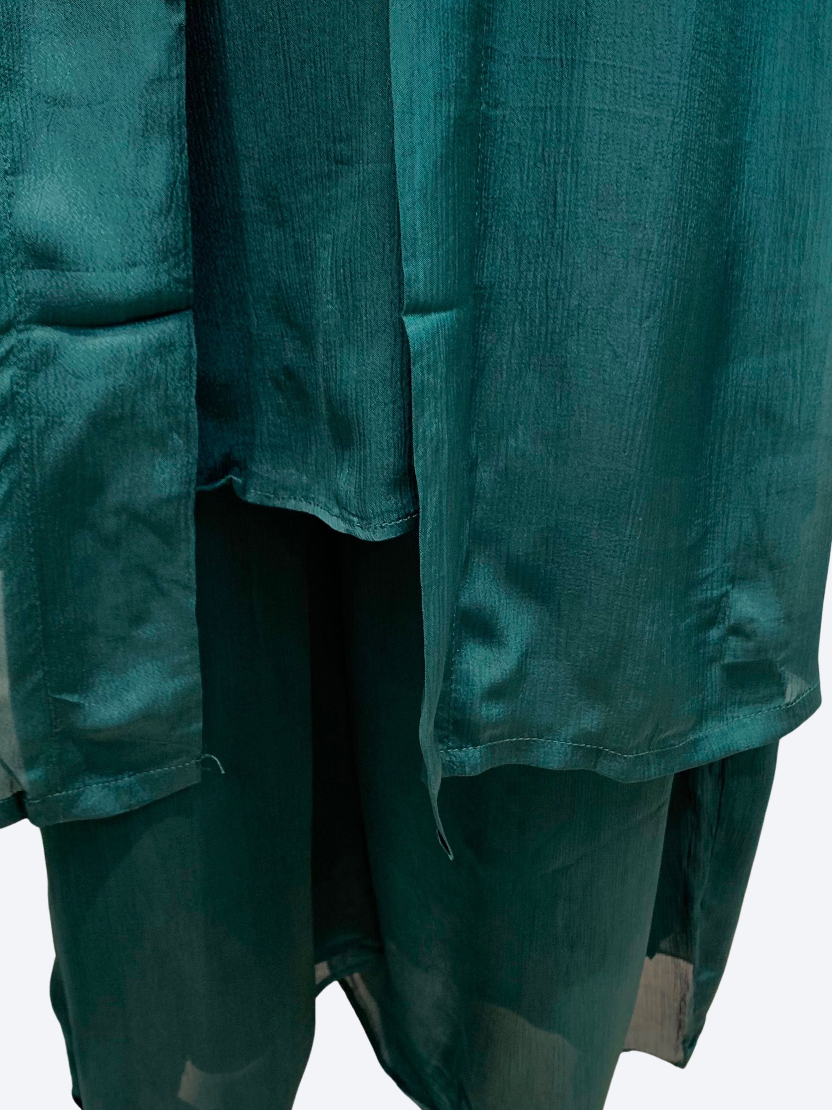 Green Chinon Shirt, Palazzo, Shrug And Dupatta with Cutdana, Sequins, Pearl and Dabka Embroidery 6